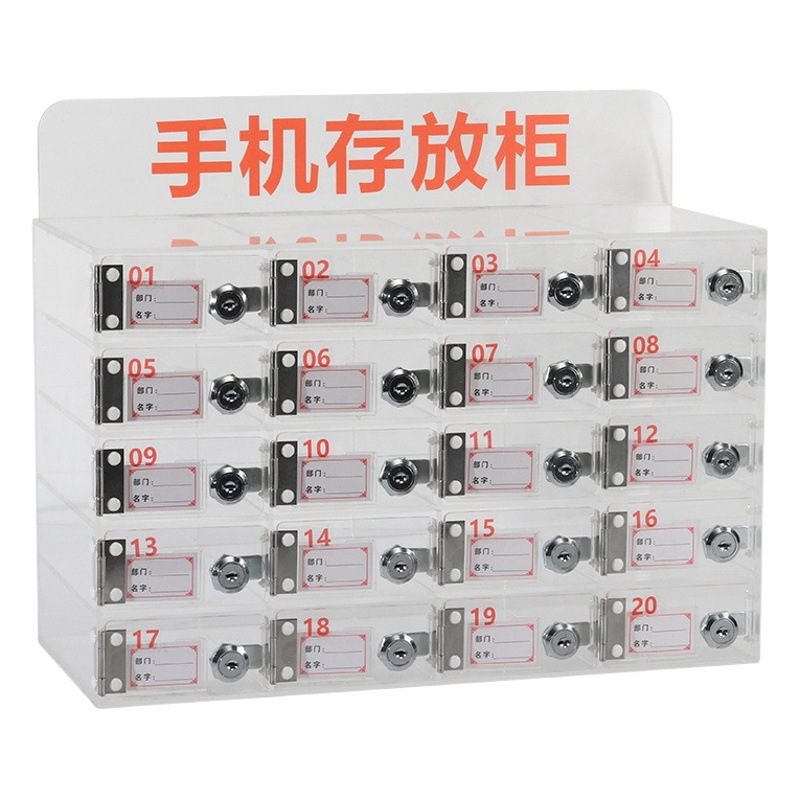 Acrylic Transparent Mobile Phone Storage Cabinet with Lock Storage Box Factory Workshop Staff Storage Box Name Wall Hanging