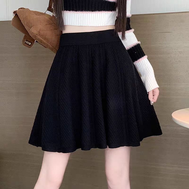 Geplooide gebreide rok high waisted a-lijn minirok dames_voghion.com