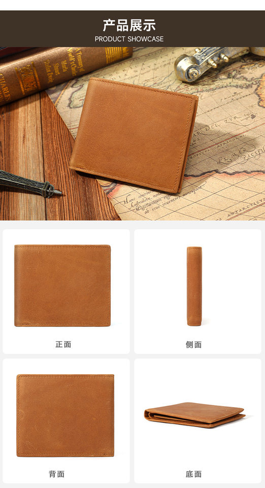Ví nam da ngựa điên cao cấp nhiều ngăn đựng thẻ kiểu ví ngắn 11×1,5×9 cm — Màu nâu (MAMA) Tây Ban Nha, Màu nâu (MOM) tiếng Anh, Màu nâu (papa) Tây Ban Nha, Tiếng Anh màu nâu (DAD) chi tiết 17