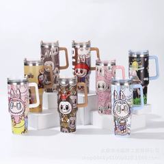 漫画パターン LABUBU バブル 30 オンスカーカップ屋外 304 ステンレス鋼魔法瓶カップ見栄えの良いストローカー