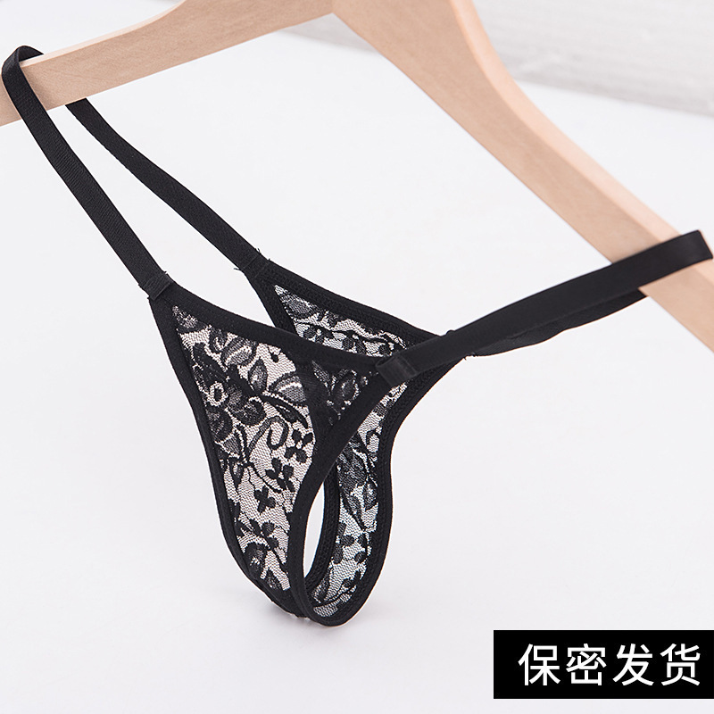 European and American ultra-low waist lace underwear women's seamless breathable personality hot black solid color thong manufacturer direct sales