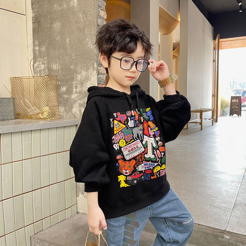 Men's Hooded Sweatshirt Spring and Autumn Style 2024 New Children's Stylish Hooded Padded Winter Outfit for Middle Children Loose Children's Fashion Clothing