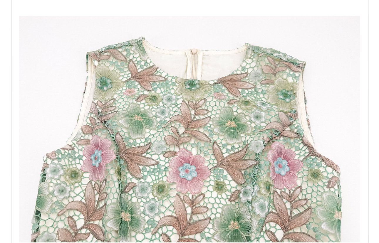 Đầm maxi thêu hoa ren nổi — Xanh lá cây nhạtcolor chi tiết 20