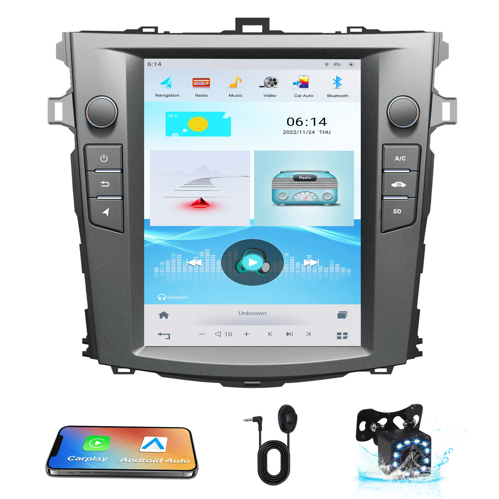 Toyota Corolla 2007-2012 Vertical Screen 10.4 inch Android Navigation