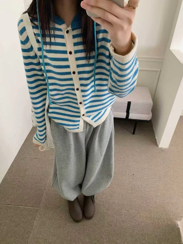 多巴胺配色条纹毛衣外套女秋冬款内穿外搭连帽卫衣大码彩色系穿搭|undefined