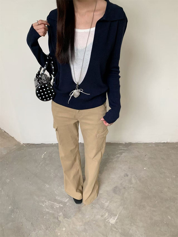 誉一新款2025秋季美式工装微喇牛仔裤小众个性卡其色长裤女c93370|undefined