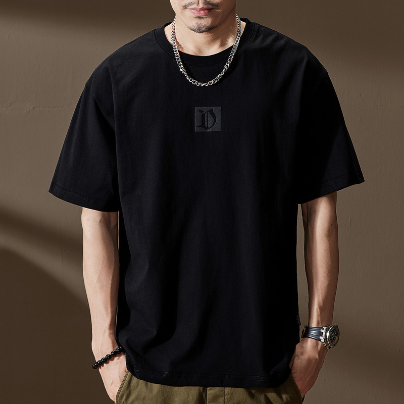 280g Heavyweight Black Short-Sleeved T-Shirt for Men Summer High Street Fashion Brand Trendyy Loose Large Size Simple American T-Shirt for Men