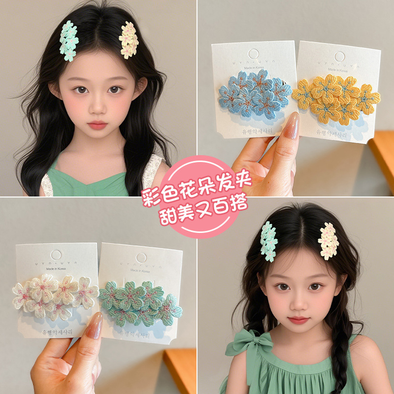 Primavera nuevo estilo flor de cerezo bordado flor horquilla para el cabello exquisito tocado para niños accesorios para el cabello temperamento suave clip lateral clip BBB al por mayor