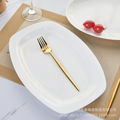 骨磁器純白12インチ魚皿陶磁器蒸し魚皿食器家庭用料理皿角皿ホテル置き台