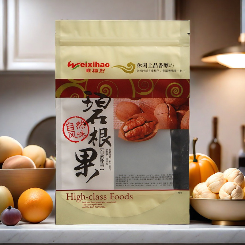 碧根果包装袋带壳果仁自封铝箔透明长寿果炒货500克1斤装100个