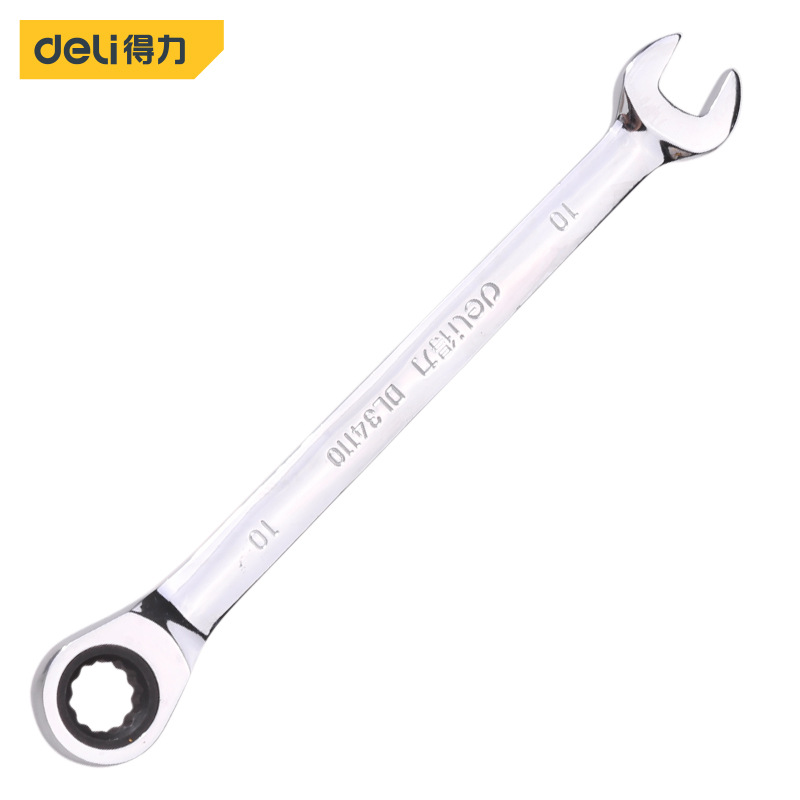 得力工具DL34110镜面两用棘轮快扳10mm两用快速扳手套装工具