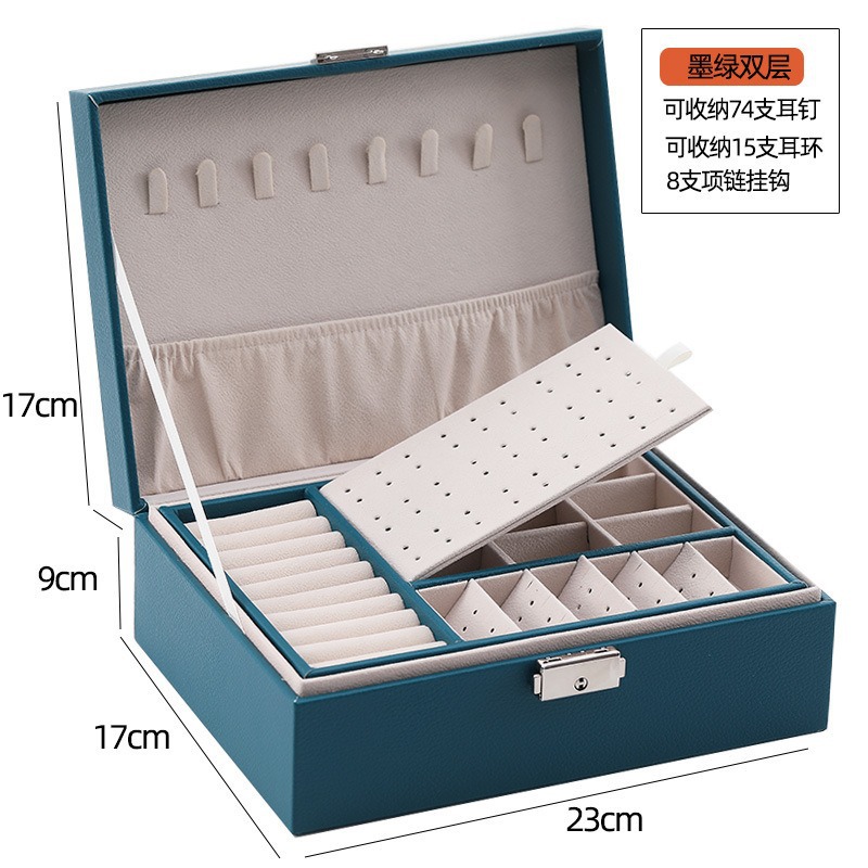 Caja de joyería de doble capa con cerradura Caja de joyería Pendientes Pendientes Caja de almacenamiento Collar Caja de anillo Caja de joyería Caja de embalaje de mano