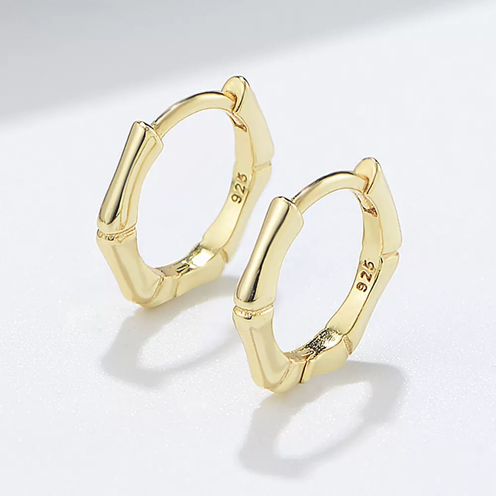 925纯银几何方形竹节耳环女ins冷淡风耳扣小众设计高级感耳圈耳饰