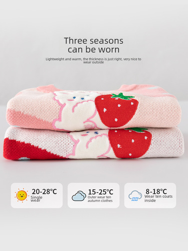 Cute pure cotton baby vest for spring and autumn, small strawberry embroidered girl baby vest Type A, soft autumn girl child vest