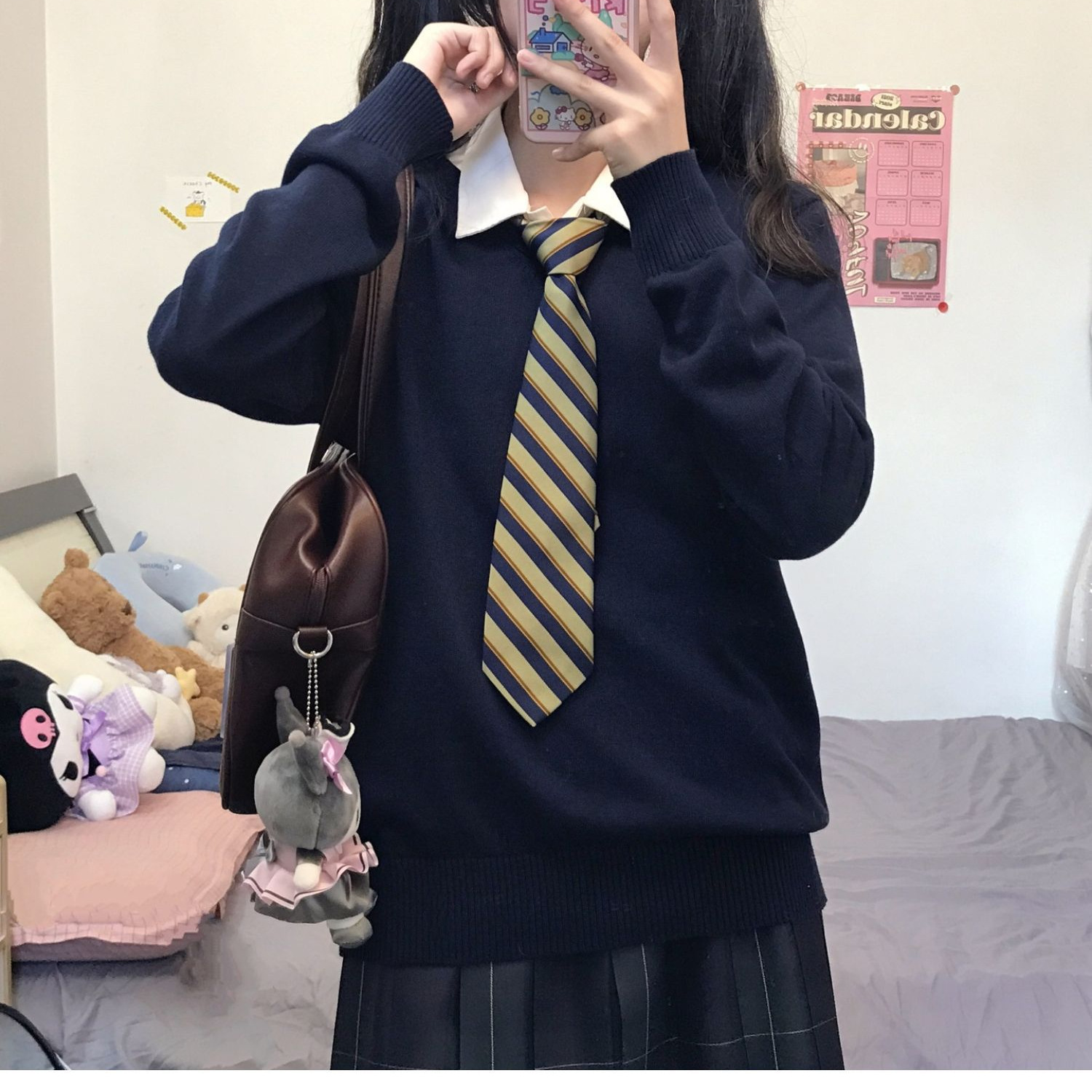 College Style Women's Pure Color Knitwear Knitwear Autumn and Winter Layered Pullover Long-Sleeved V-Neck Top Original Jk Uniform