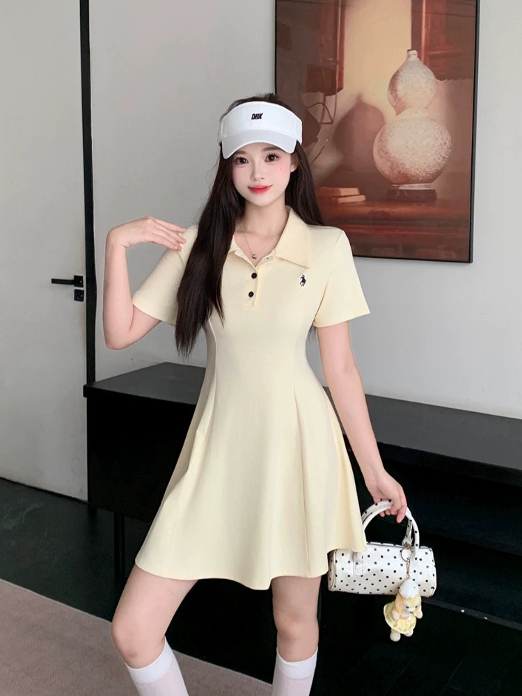 Летнее модное платье для полных девушек больших размеров в корейском стиле, спортивный повседневный стиль, юбка с завышенной талией, женское модное стройнящее платье