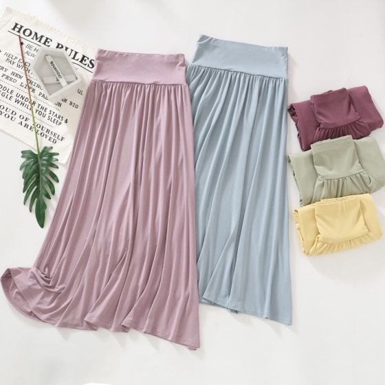 Maple Edge Summer New Copper Ammonia Silk Skirt Women's Mid-length A- line Skirt High Waist Slimming Draped