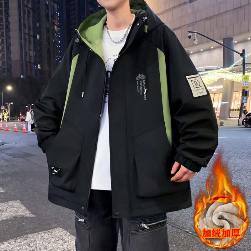 Teenage Jacket Boy 13 Junior High School Student Trendyy and Handsome 15-Year-Old Men's Jacket Fleece-Lined Jacket Autumn and Winter Style Teenage Jacket Boy 13 Junior High School Student Trendyy and Handsome 15-Year-Old Men's Jacket Fleece-Lined Jacket Autumn and Winter Style