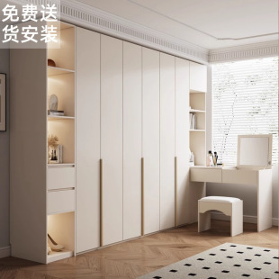 Cream-Style Solid Wood Wardrobe for Bedroom Rental, Skin-Feel Full-Length Wardrobe, Corner Desk, Dressing Table Cabinet Furniture