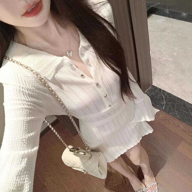 Gentle Style Off-White Knitted Dress for Women Early Autumn New Style Chic Elegant Waist Slimming Look Sweater Short Skirt