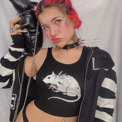 暗黑設計夏季新款老鼠印花背心2022歐美性感露臍小背心女