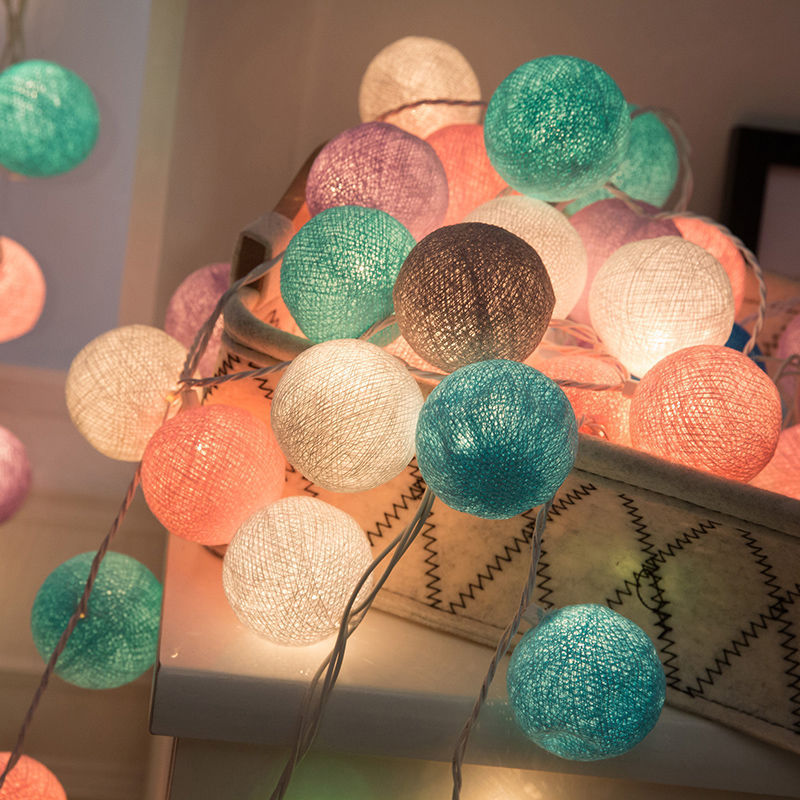 Cordón de bola de algodón ins viento macaron luz decoración de la habitación de los niños de Navidad USB decoración de la tienda de campaña al aire libre sala de estar