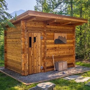 Outdoor sauna with front room and wood stove, heater optional