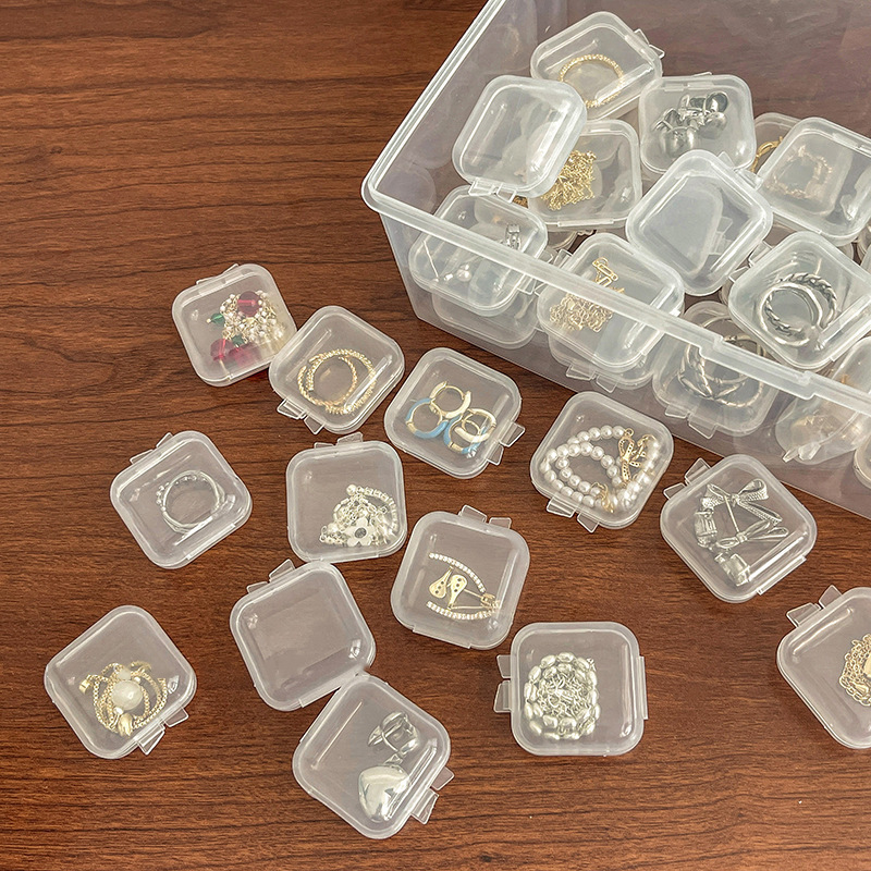 Plastic Transparent Small Box Mini Square Earplugs with Lid Jewelry Earring Storage Earring Box Parts Box