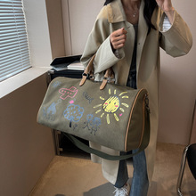 网红军风旅行包国潮涂鸦旅行袋男女短途手提行李包干湿分离健身包