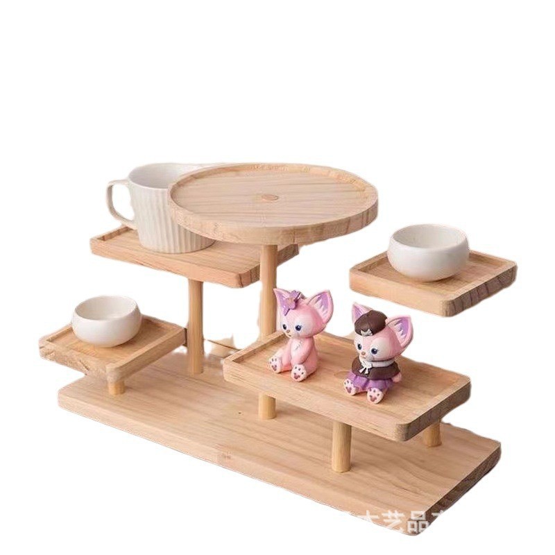Soporte de flores Soporte de escalera multicapa Soporte de decoración de cosméticos de almacenamiento de mesa de madera maciza Soporte de decoración de caja ciega