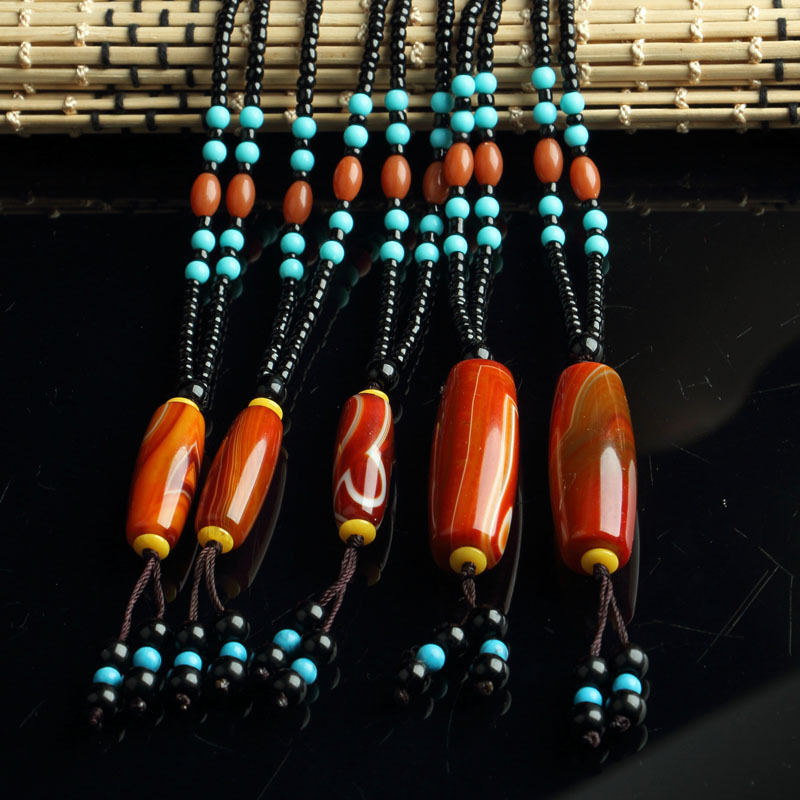 Warring States Red Agate Silk Agate Square Brand Warring States Red Agate Necklace Tianzhu Woolen Chain Ethnic Style Jewelry