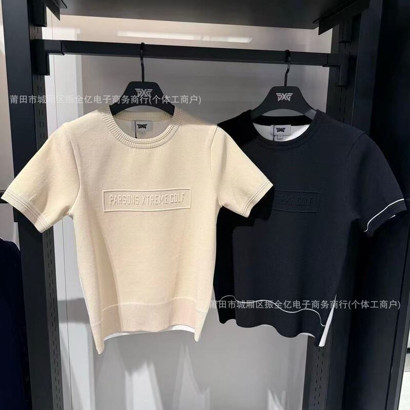 Korean 26 Summer Golf Women's Round Neck Letter-Printed Knitted Short-Sleeved Sports Top T-Shirt Summer Breathable and Quick-Drying
