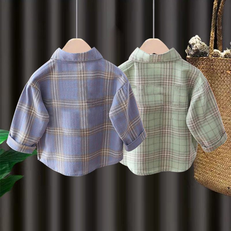 Boys' striped shirts, autumn long-sleeved tops, new styles for children; girls' plaid shirts, spring and autumn fashionable baby clothing.