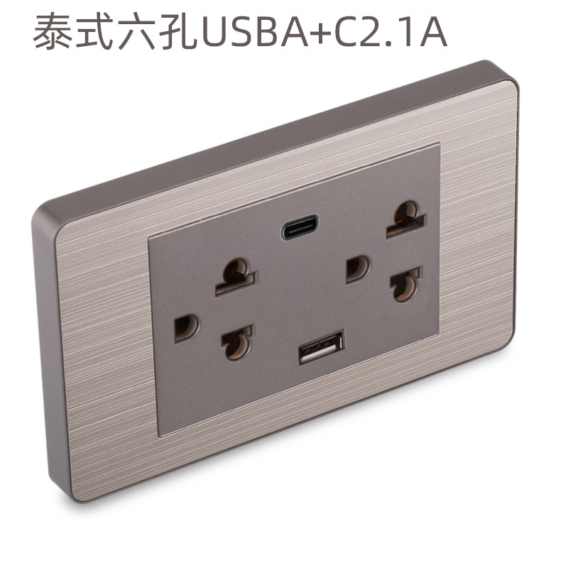 15A panel de metal de acero inoxidable gris dibujado tres agujeros Taiwan fabricado en Estados Unidos enchufe de pared conmutador suministro directo
