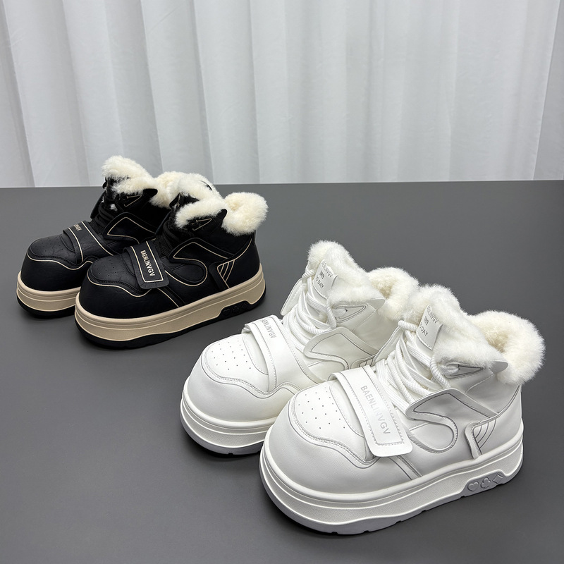 Genuine Leather Wool Snow Boots for Women 2025 Winter New Style Round Toe Thick Sole Lace-Up Thickened Warm Waterproof Cowhide Cotton Boots Genuine Leather Wool Snow Boots for Women 2025 Winter New Style Round Toe Thick Sole Lace-Up Thickened Warm Waterproof Cowhide Cotton Boots