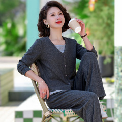 中老年女装春装休闲时尚套装女妈妈长袖上衣洋气假两件运动服两件