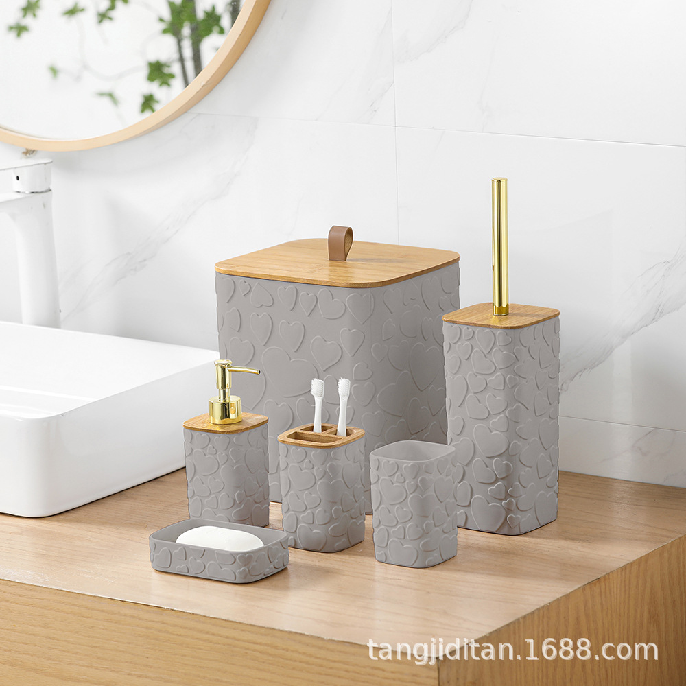 Baño sanitario 6 piezas Love set de artículos de higiene cepillo de dientes enjuague taza adornos de baño image 3