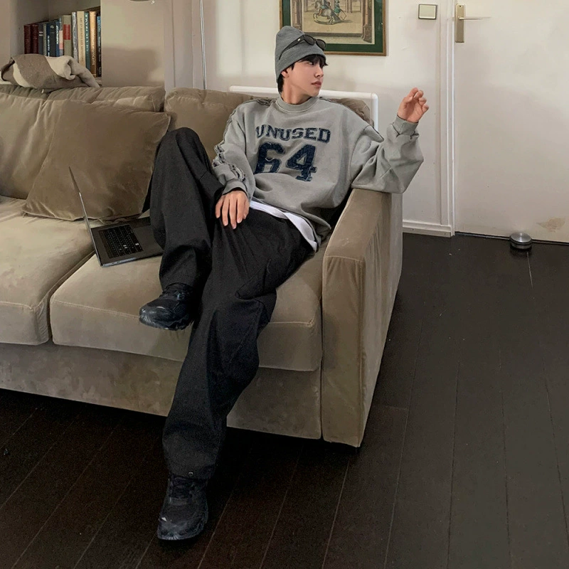 Буквенная вышивка с круглым воротником свитер MYQ мужской осенний новый свободный топ