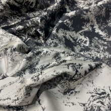 国风动植物水墨画复古黑白提花布 连衣裙旗袍汉服面料复古风