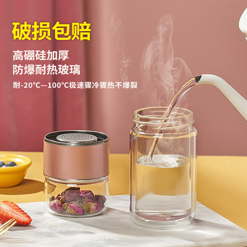 Tazas de té de doble aislamiento de vidrio de separación de oficina de hombres y mujeres tazas de té impresa logotipo grabado lujoso retro