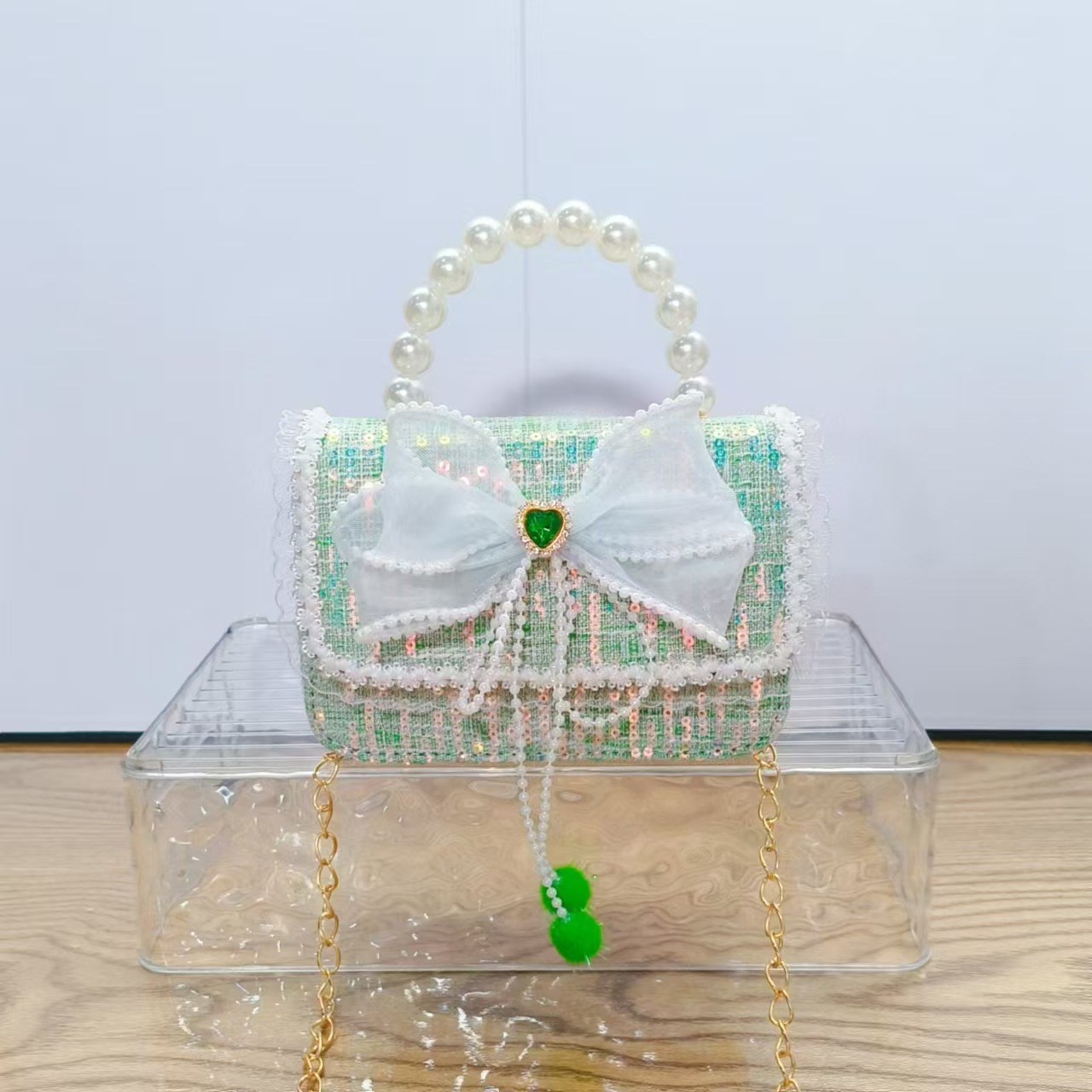 Bolso de arco princesa bolso de perlas bolso de mano cadena bolso de niños pequeño viento fragante bolso de hombro para chicas regalos