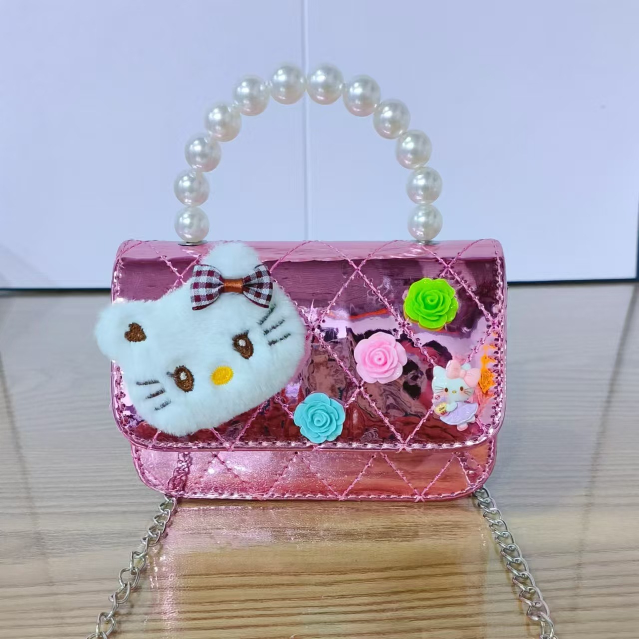 Nuevo espejo para niños, bolso de hombro de dibujos animados, bolso de mensajero para niñas, bolso de perlas, bolso de cadena lindo para niñas de celebridades de Internet