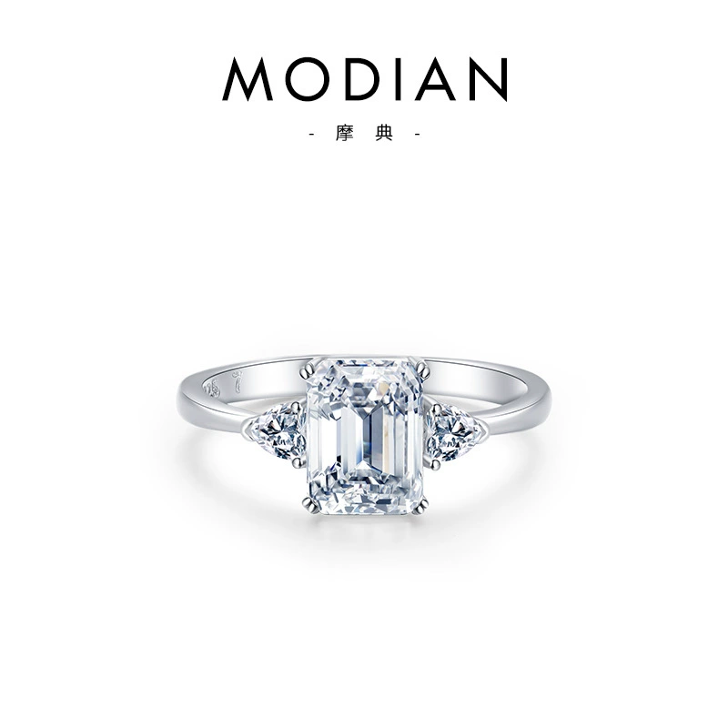 摩典 Wedding ring, universal zirconium, European style, silver 925 sample, Korean style, light luxury style