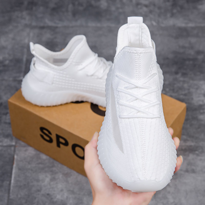 Coconut Shoes! School White Sneakers for Men and Women, Breathable Fly-Knit White 350 Quality Student Sports Shoes, Breathable and Comfortable