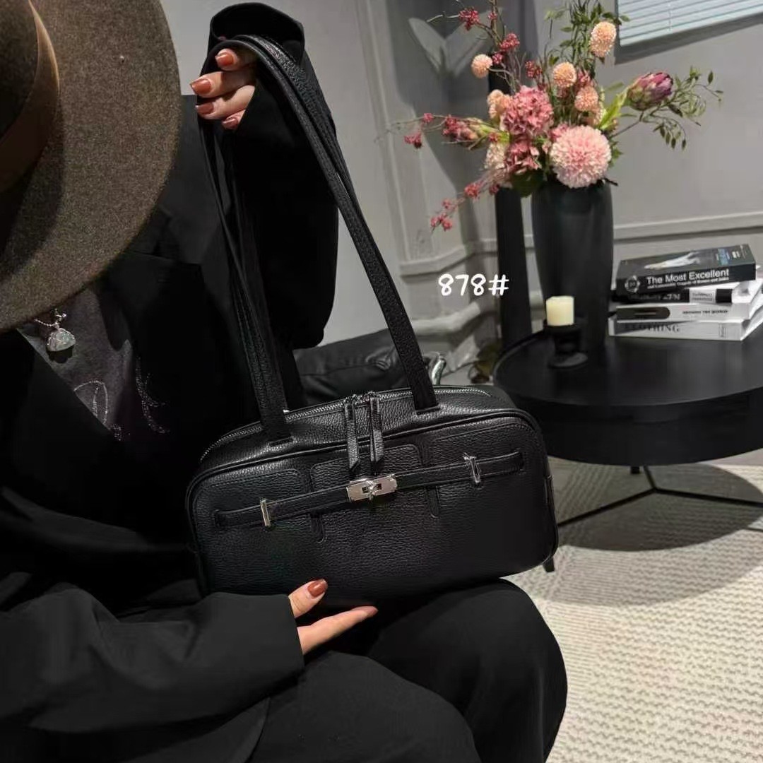 Genuine Leather Boston Bowling Bag For Women - Luxury Vintage Commuter Underarm Bag, Large Capacity Tote - Thumbnail 2