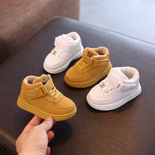 Girls and boys 2024 new autumn sneakers, soft-soled white shoes, breathable mid-top Velcro casual sports shoes, trendy