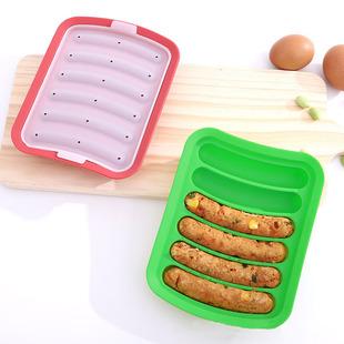 In stock food grade 6-piece silicone sausage mold with lid baby food supplement diy homemade ham hot dog baking tool