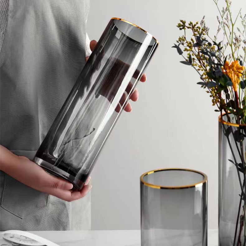 Luz de lujo de oro pintura de vidrio transparente florero de flores secas sala de estar decoración de flores creativo simple nórdico acuático arreglo floral