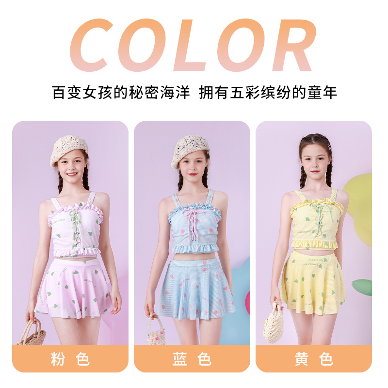 Traje de baño para niños, falda dividida para niñas de moda, entrenamiento de natación para niñas, almohadilla para el pecho, protección solar junto al mar, traje de baño para niños de mediana edad