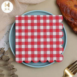 Cross-Border Hot Selling Disposable Birthday Party Lace Red Checkered Napkin 25*25 Series Special-Shaped Napkin
